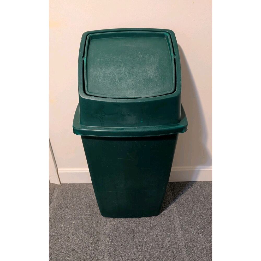 Vintage Rare Green Rubbermaid Slim Jim Swing Top Trash Can Good Condition